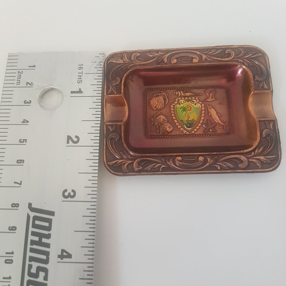 Vintage Copper Color FLORIDA Ashtray Lot of 2 Collector's 3" X 2.5" Set of 2 - Picture 5 of 8
